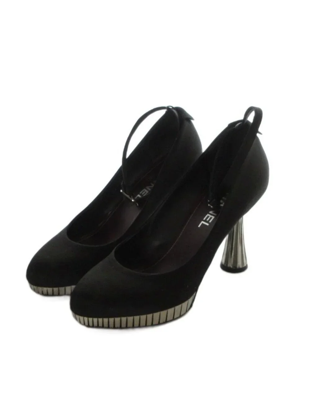 Chanel Pumps High Heels Suede Logo Black
